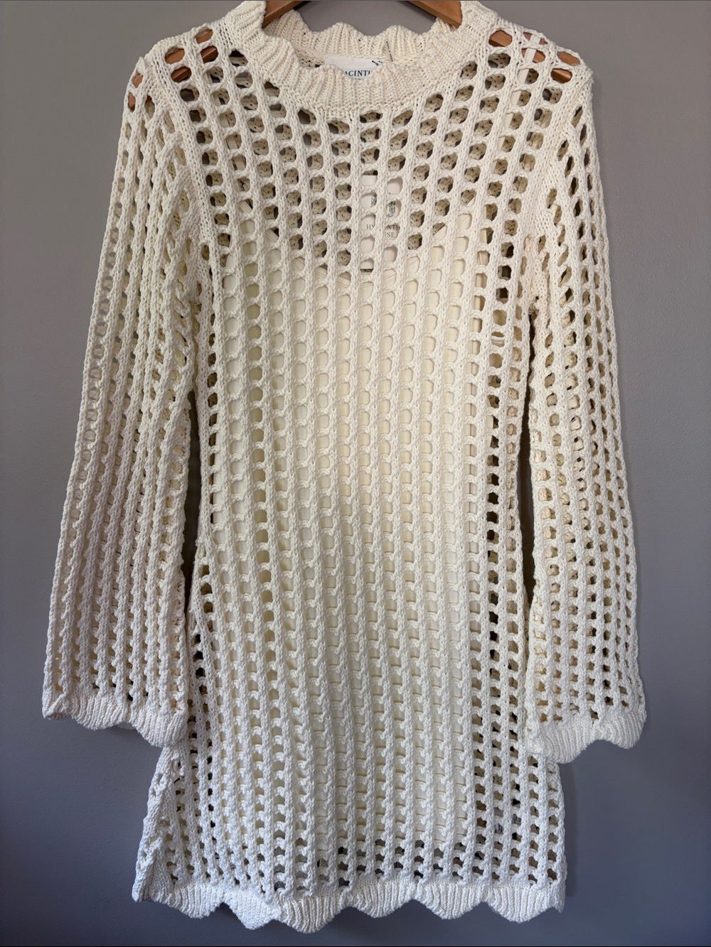 Tuckernuck Hyacinth House Tamara Crochet Knit Mini Dress Small Ivory NWT